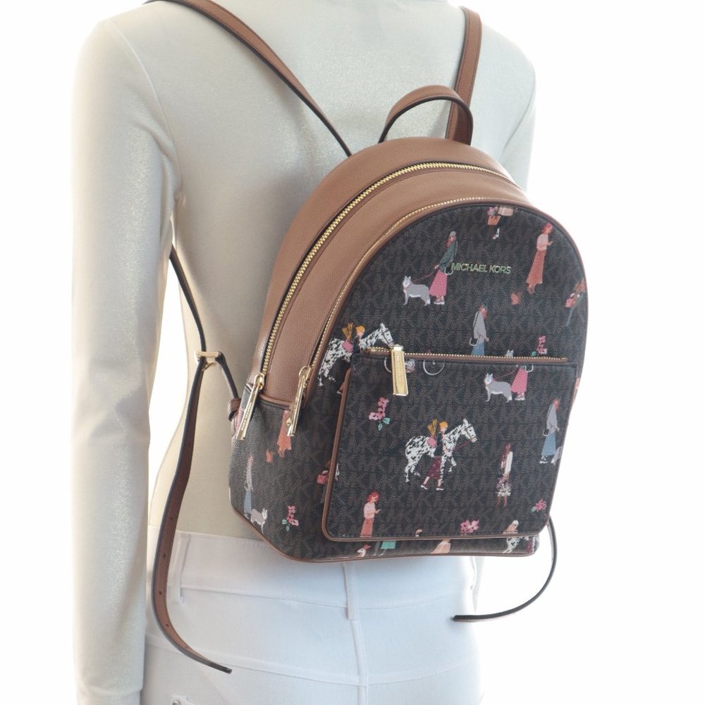 Michael Kors Adina Jet Set Girls Medium backpack MK Logo Brown Multi NWT$398.00 - Picture 2 of 14